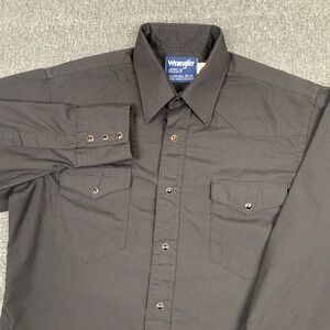 Vintage Wrangler Pearl Snap Shirt Mens M Black Western X Long Tails Long Sleeve